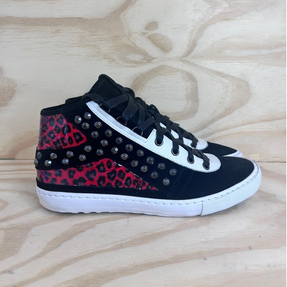 Just Cavalli-Studded Snake Embossed Hi Top-Sneakers-Black-Men's-8.5-S12WS0042